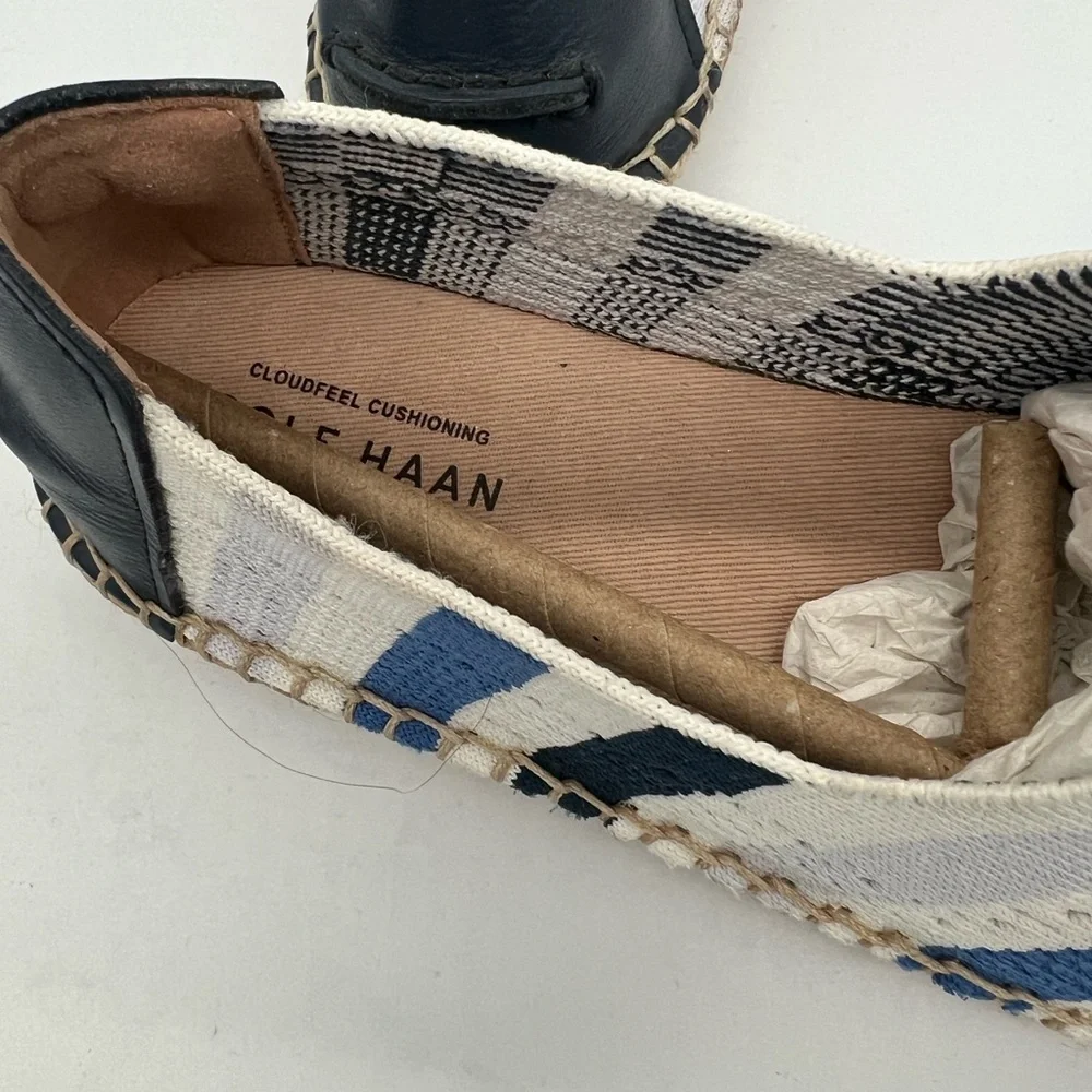 Cole Haan White and Blue Knit Espadrille Slip-On